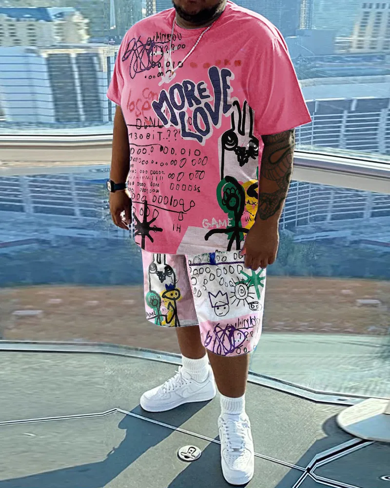 Men's Daily Casual Graffiti Printed Short Sleeve T-Shirt Set sold by Biggmans