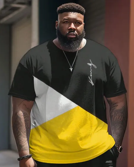 Men's Large Size Simple Patchwork Fashion Street T-shirt & Shorts Set sold by Biggmans product image thumbnail 2