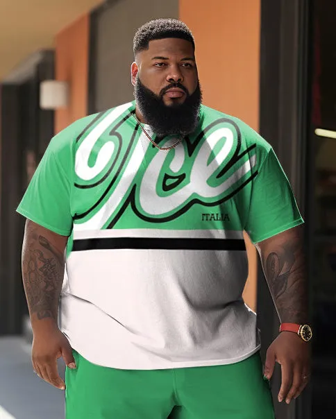 Big & Tall Street Cartoon Color Block Ice Green Graffiti Short-Sleeved Shorts Set sold by Biggmans product image thumbnail 2