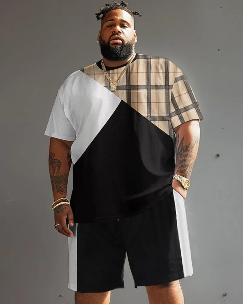 Street Casual Black And White Classic Plaid Print Big & Tall Men's Set sold by Biggmans