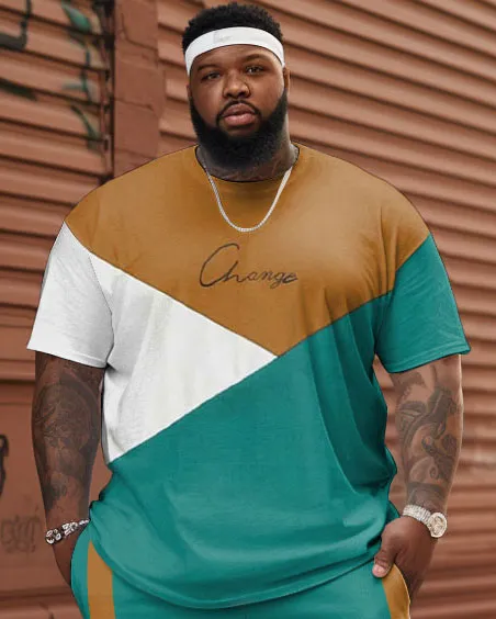 Men's Large Size Contrasting Color Patchwork T-shirt & Shorts Two-piece Set sold by Biggmans product image thumbnail 2