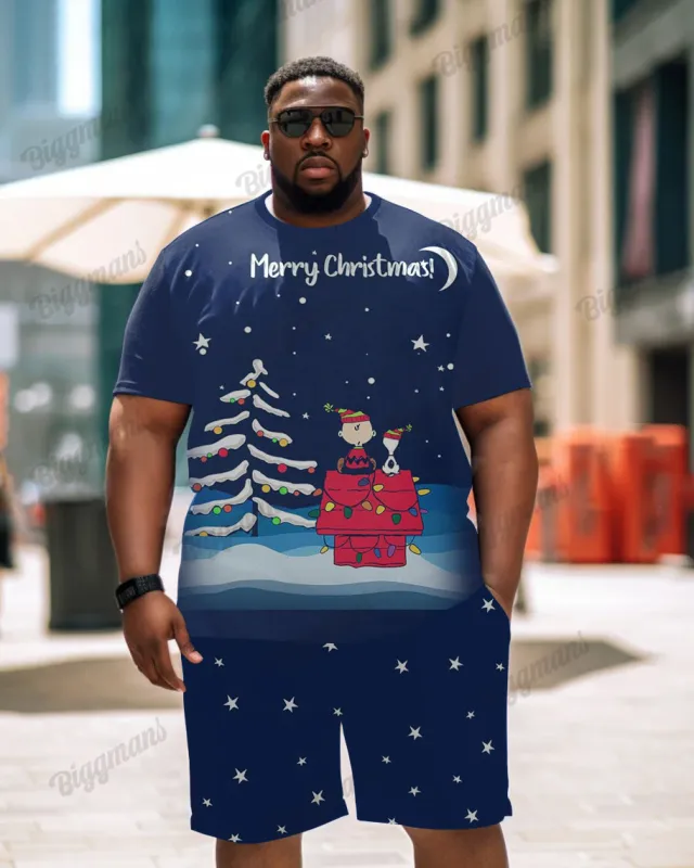 Big Men's Christmas Holiday Cartoon T-Shirt Shorts Set sold by Biggmans