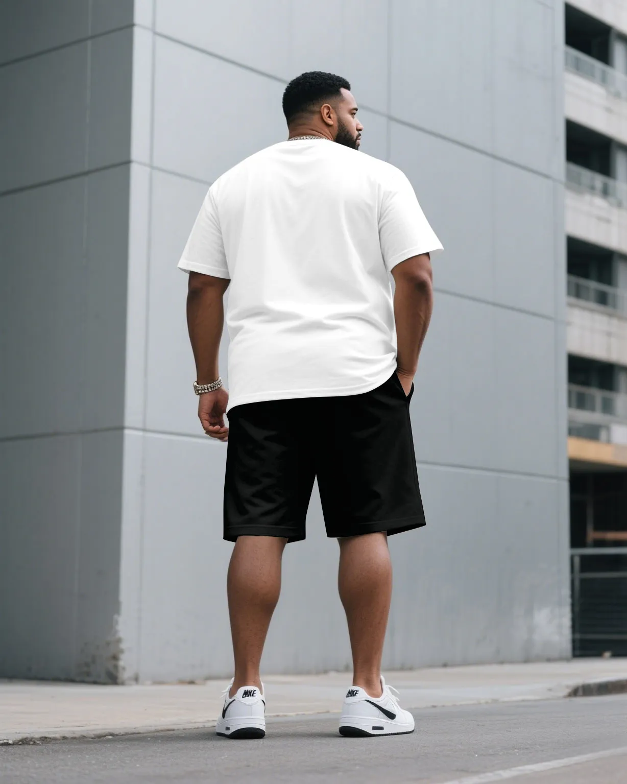 Big & Tall Men White & Black 3D Lion Print Round Neck Short Sleeve T-Shirt Shorts Suit sold by Biggmans product image thumbnail 4