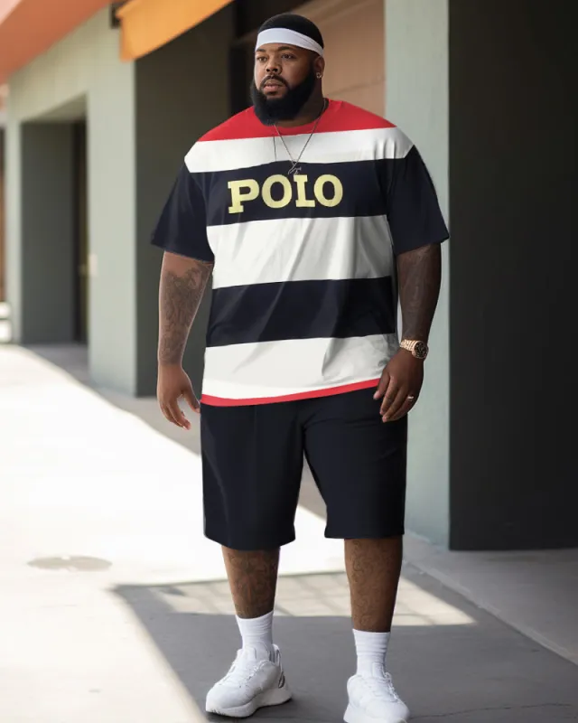Men's Plus Size Striped Color Block Two-Piece Set sold by Biggmans