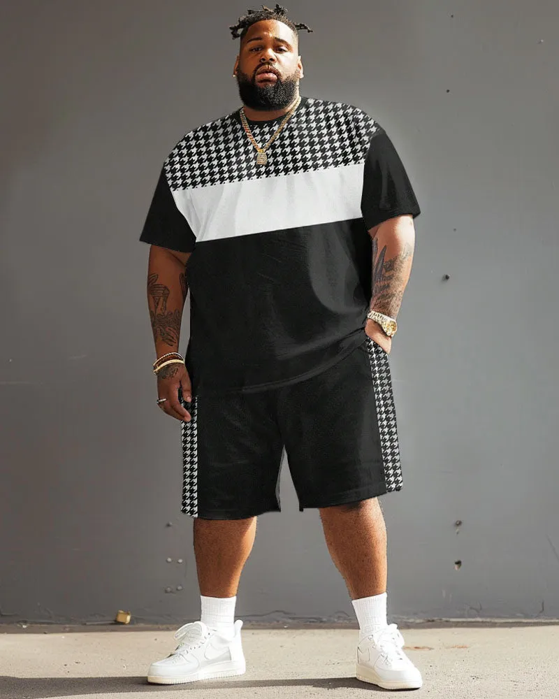 Big Men's Casual Simple Houndstooth Patchwork Printed T-Shirt Shorts Set sold by Biggmans product image thumbnail 2