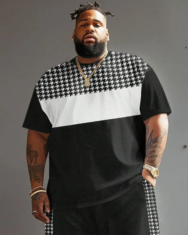Big Men's Casual Simple Houndstooth Patchwork Printed T-Shirt Shorts Set sold by Biggmans product image thumbnail 3