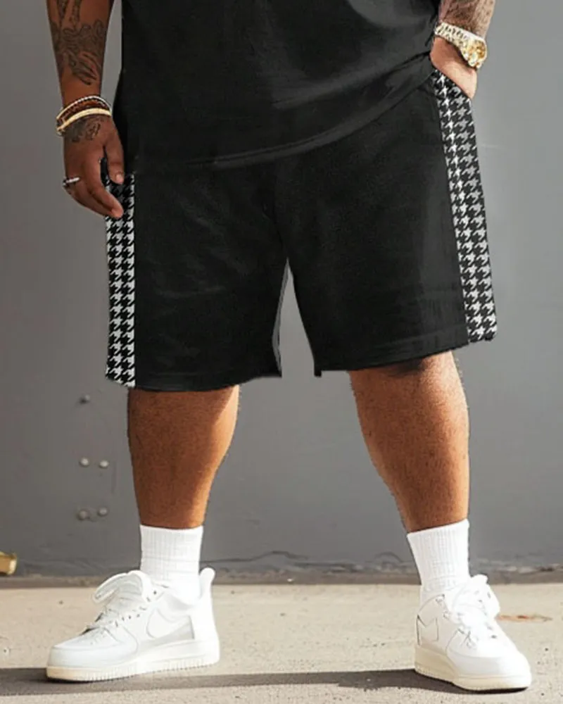 Big Men's Casual Simple Houndstooth Patchwork Printed T-Shirt Shorts Set sold by Biggmans product image thumbnail 4