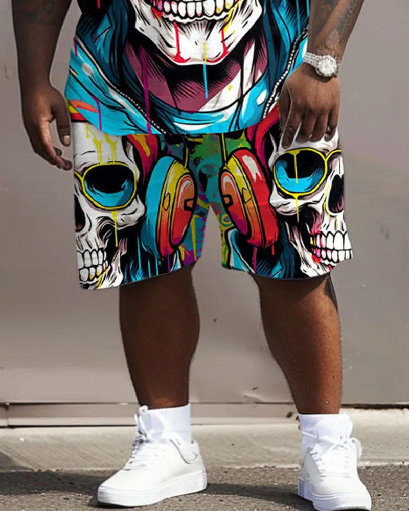 Big Men's Street Fashion Colorful Graffiti Skull Print T-Shirt Shorts Set sold by Biggmans product image thumbnail 3