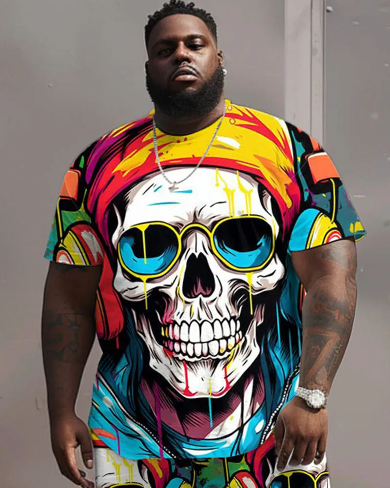 Big Men's Street Fashion Colorful Graffiti Skull Print T-Shirt Shorts Set sold by Biggmans product image thumbnail 2