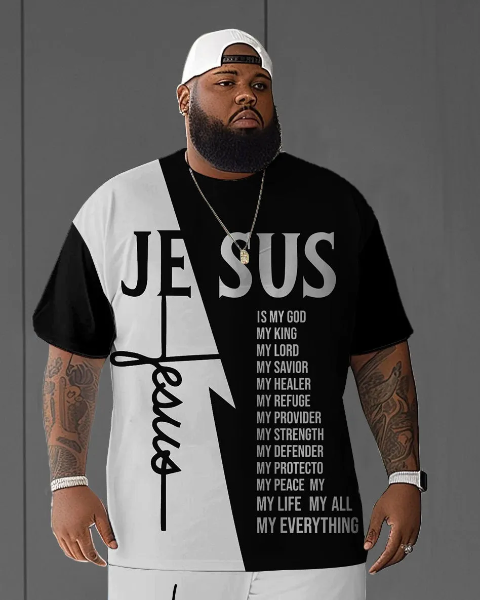Men's Plus Size Jesus Faith Contrast Color Short Sleeve T-Shirt Shorts Suit sold by Biggmans product image thumbnail 2