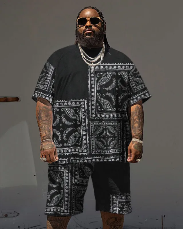 Men's Plus Size Casual Paisley Print T-Shirt Shorts Set made by Biggmans