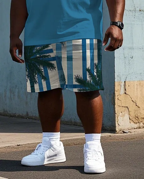 Men's Big Size Hawaiian Coconut Tree Simple Blue Stripe Printed Short Sleeve Polo Shirt Shorts Set sold by Biggmans product image thumbnail 3