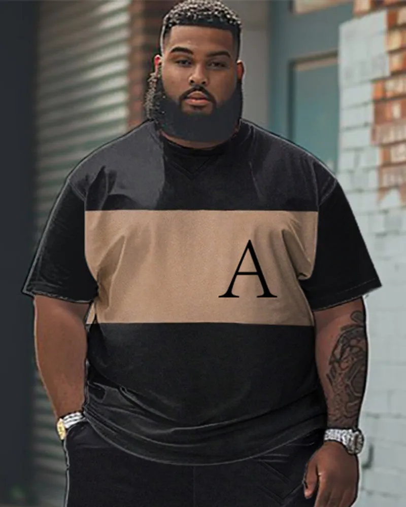 Big Guys Simple Colorblock Alphabet Print T-shirt Shorts Set sold by Biggmans product image thumbnail 2