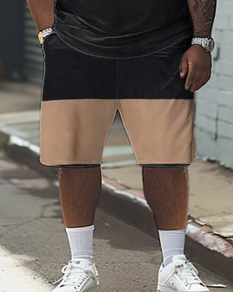 Big Guys Simple Colorblock Alphabet Print T-shirt Shorts Set sold by Biggmans product image thumbnail 3