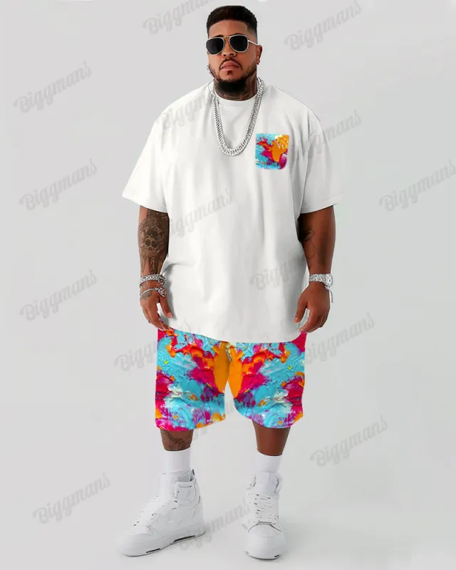 Cotton Fabric-color Pocket Stitching Short Sleeve T-shirt Shorts Set Men's Big and Tall made by Biggmans