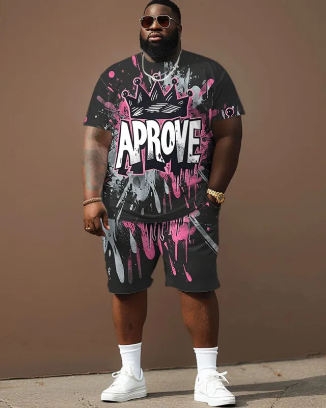 Men's Big & Tall Street Fashion Graffiti Crown Letter Print T-Shirt Shorts Set sold by Biggmans