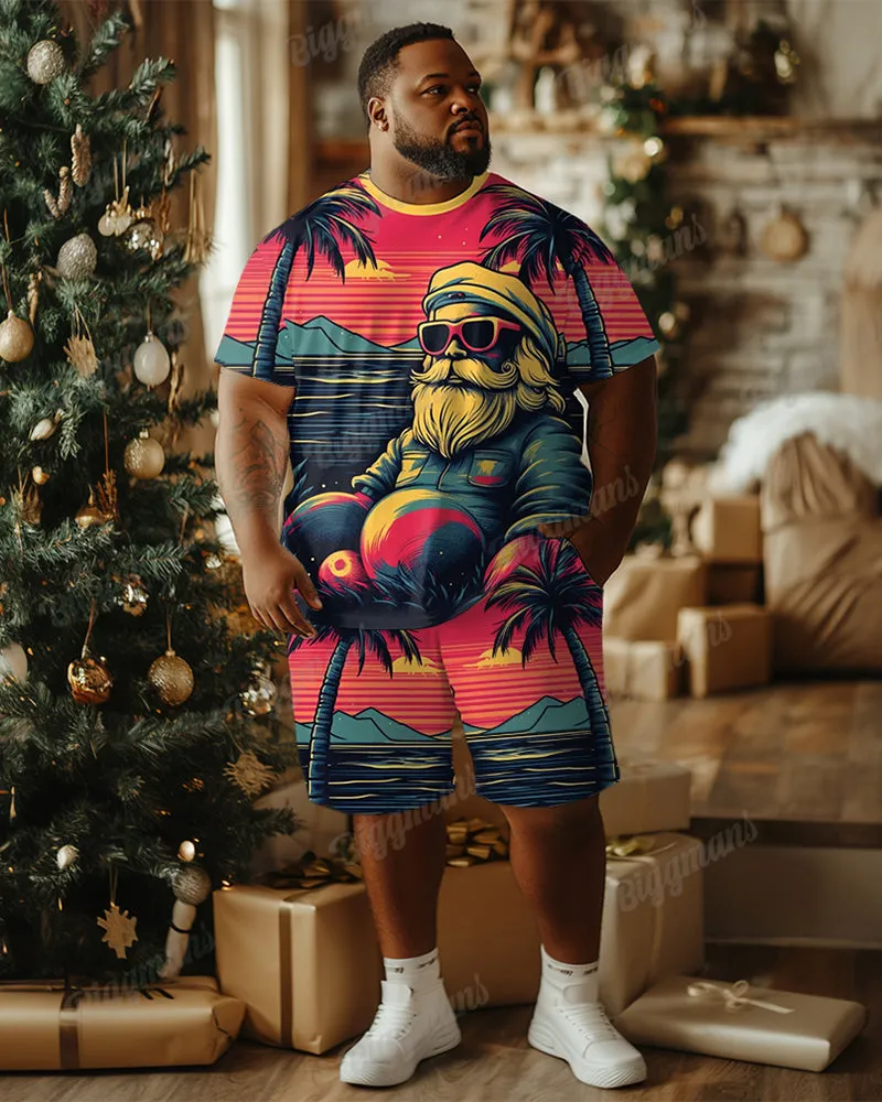 Big Men's Santa Claus Red Hawaiian Holiday Print T-Shirt Shorts Set sold by Biggmans