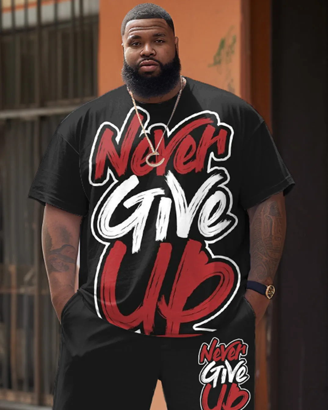 Street Inspirational Never Give Up Letter Print Large Men's Set sold by Biggmans product image thumbnail 3
