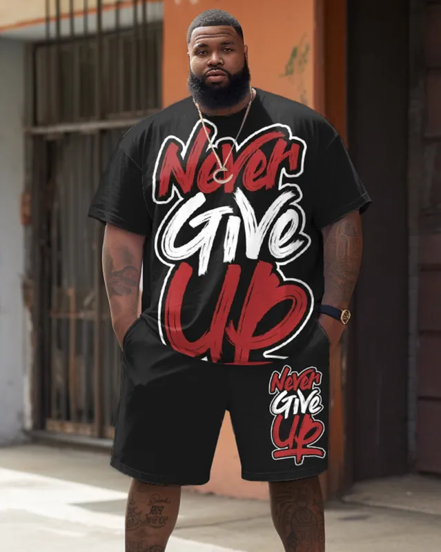 Street Inspirational Never Give Up Letter Print Large Men's Set sold by Biggmans