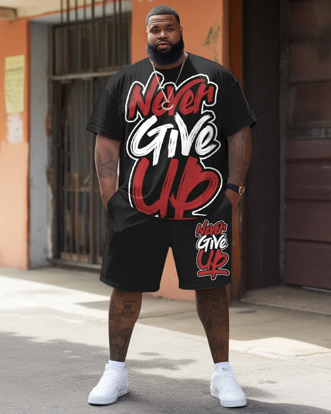 Street Inspirational Never Give Up Letter Print Large Men's Set sold by Biggmans product image thumbnail 2