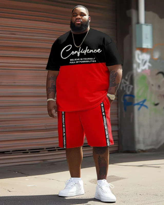 Street Casual Red Contrast Confidence Letter Print Big Men's Set sold by Biggmans