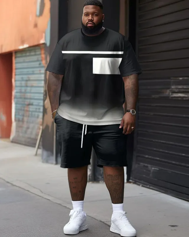Big Build Men's Casual Simple Gradient Short Sleeve Shorts Set sold by Biggmans