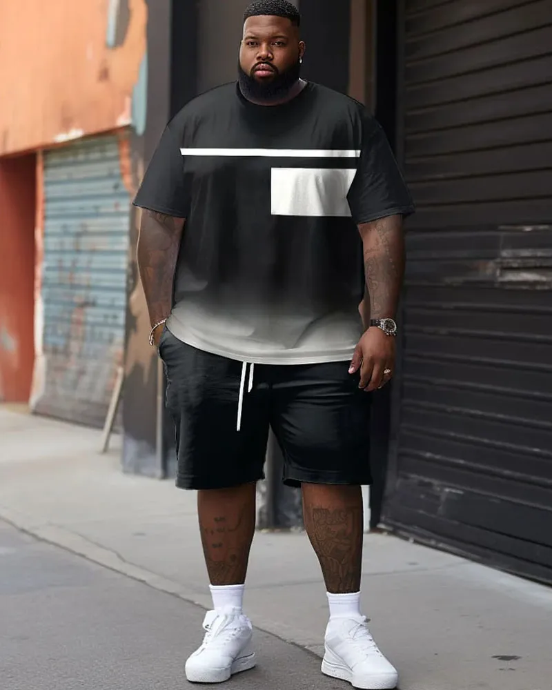 Big Build Men's Casual Simple Gradient Short Sleeve Shorts Set sold by Biggmans