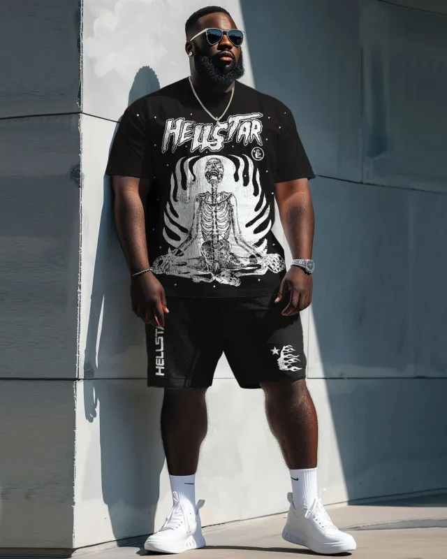 Men's Big & Tall T-Shirt & Shorts Set with Hellstar Skull Inner Peace Graphic sold by Biggmans