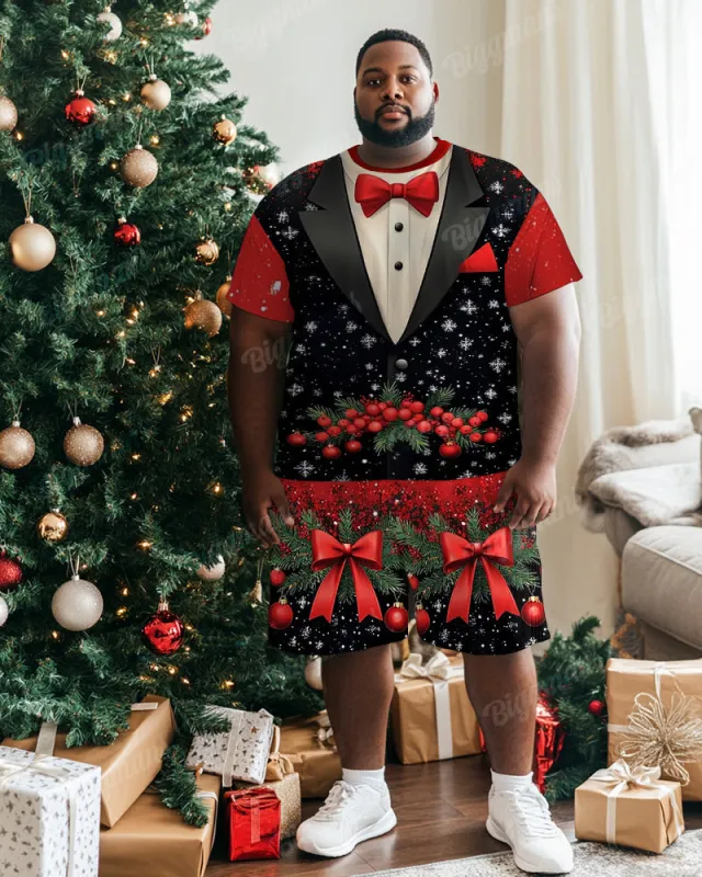 Big Man’s Christmas Color Bow Suit Cosplay Printed T-Shirt Shorts Set sold by Biggmans