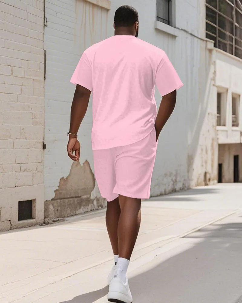 Men's Plus Size Pink Cartoon Animal Drinking Milk Tea Printed Short-sleeved T-shirt Shorts Suit sold by Biggmans product image thumbnail 4