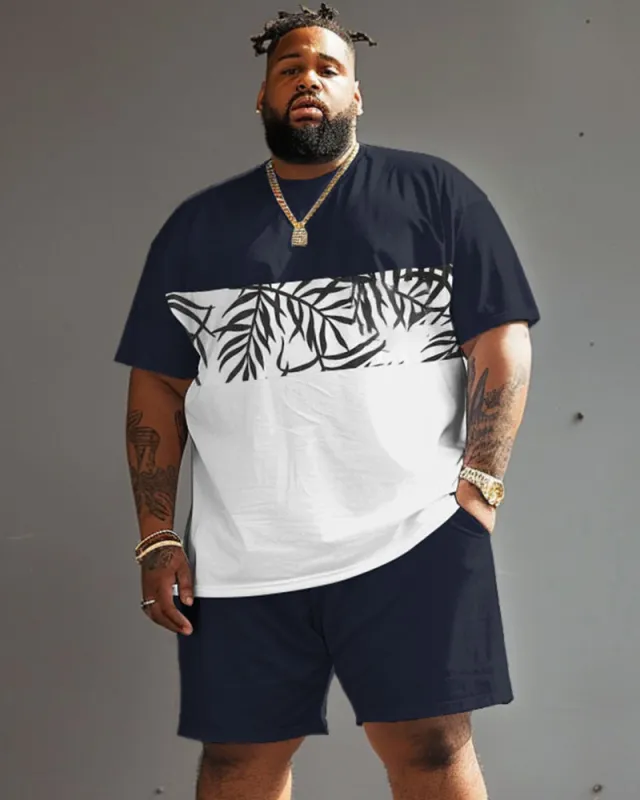 Street Casual Pattern Simple Color-block Printed Large Men's Set sold by Biggmans