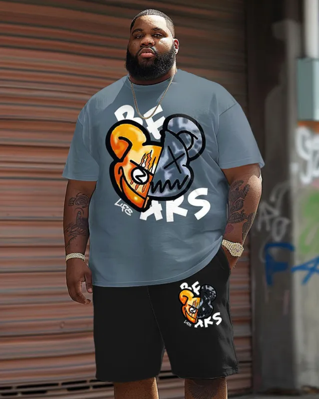 Guy's Big and Tall Street Casual Split Bear Print T-Shirt Shorts Set sold by Biggmans