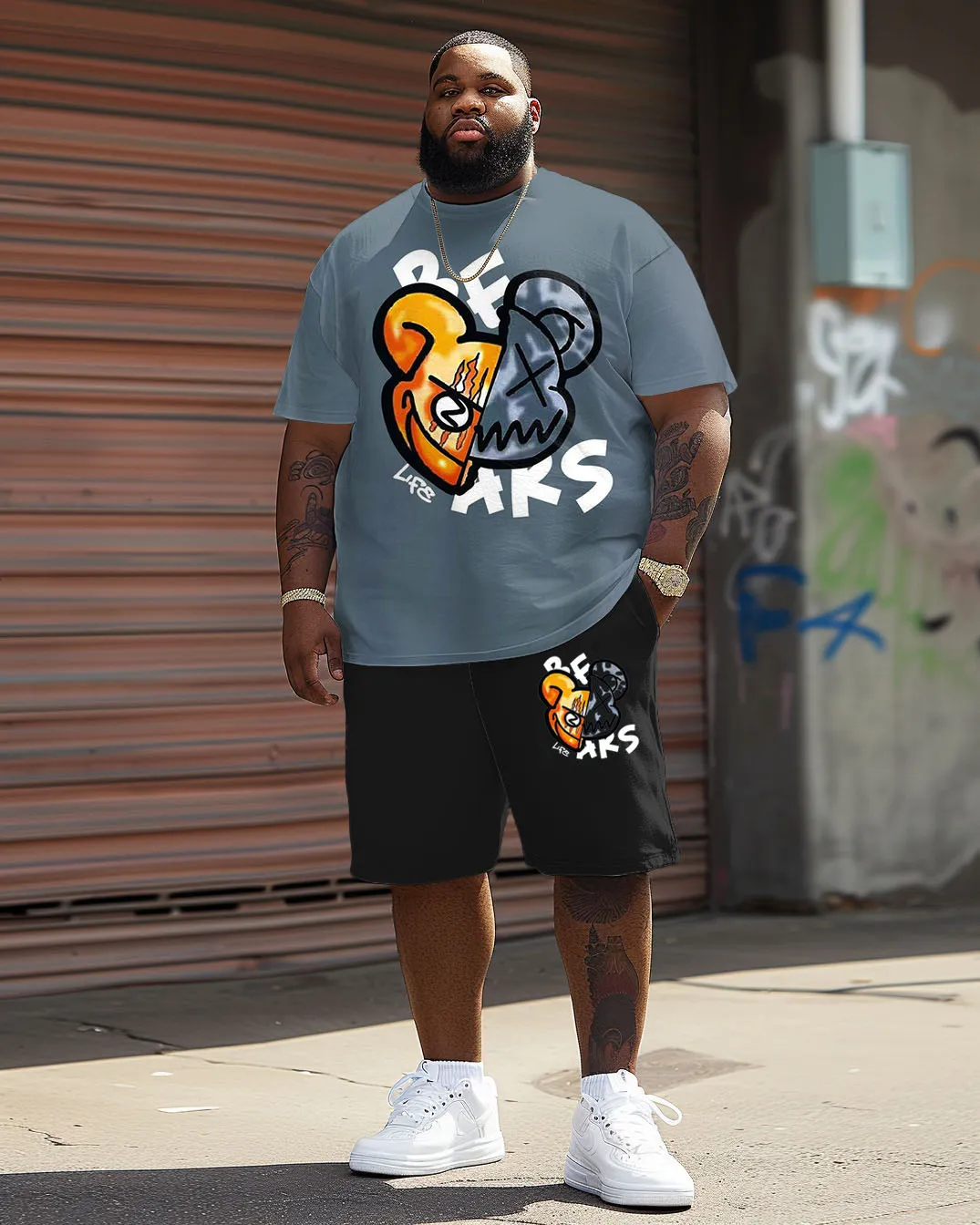 Guy's Big and Tall Street Casual Split Bear Print T-Shirt Shorts Set sold by Biggmans product image thumbnail 2