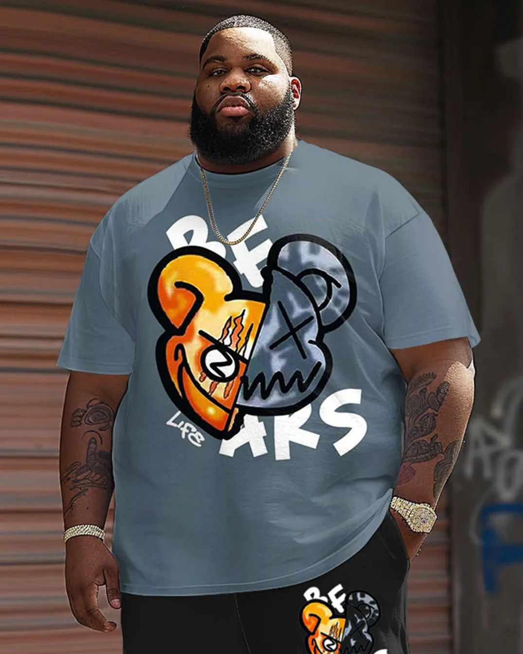 Guy's Big and Tall Street Casual Split Bear Print T-Shirt Shorts Set sold by Biggmans product image thumbnail 3