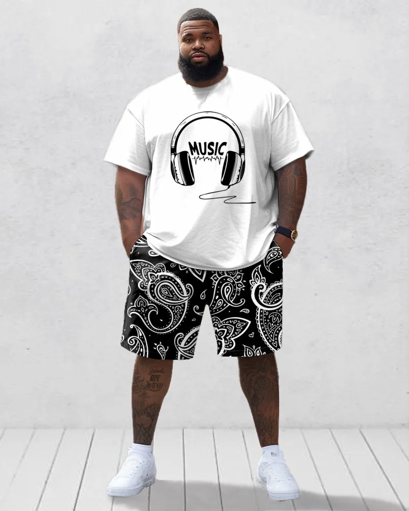Men's Plus Size Casual Headset Cashew Flower Pattern Printed T-Shirt Shorts Set sold by Biggmans