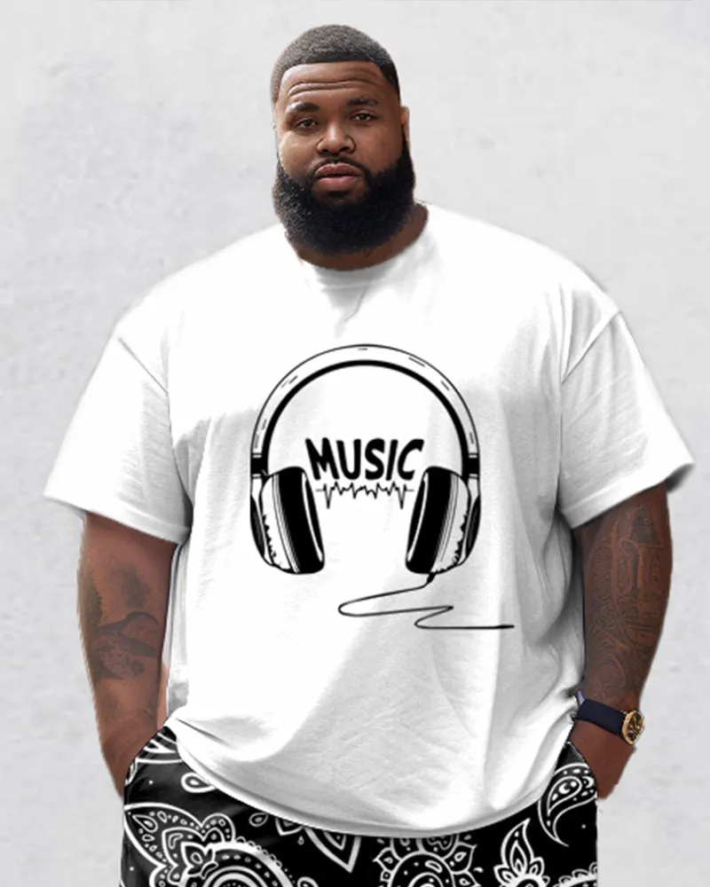 Men's Plus Size Casual Headset Cashew Flower Pattern Printed T-Shirt Shorts Set sold by Biggmans product image thumbnail 2