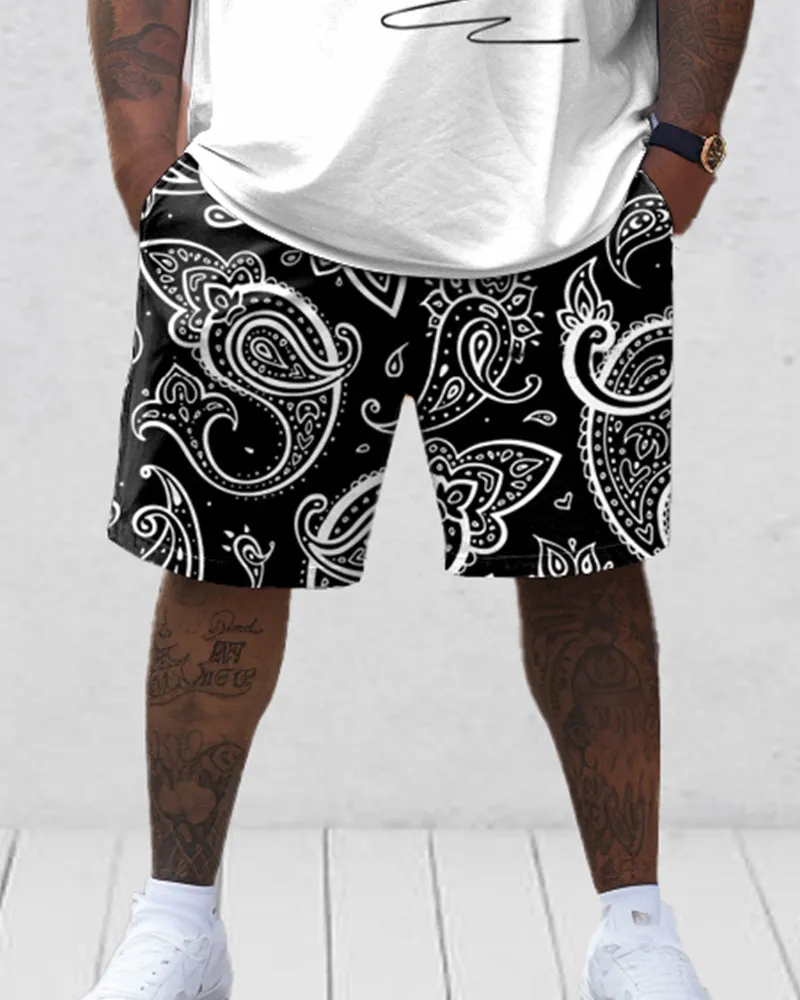 Men's Plus Size Casual Headset Cashew Flower Pattern Printed T-Shirt Shorts Set sold by Biggmans product image thumbnail 3