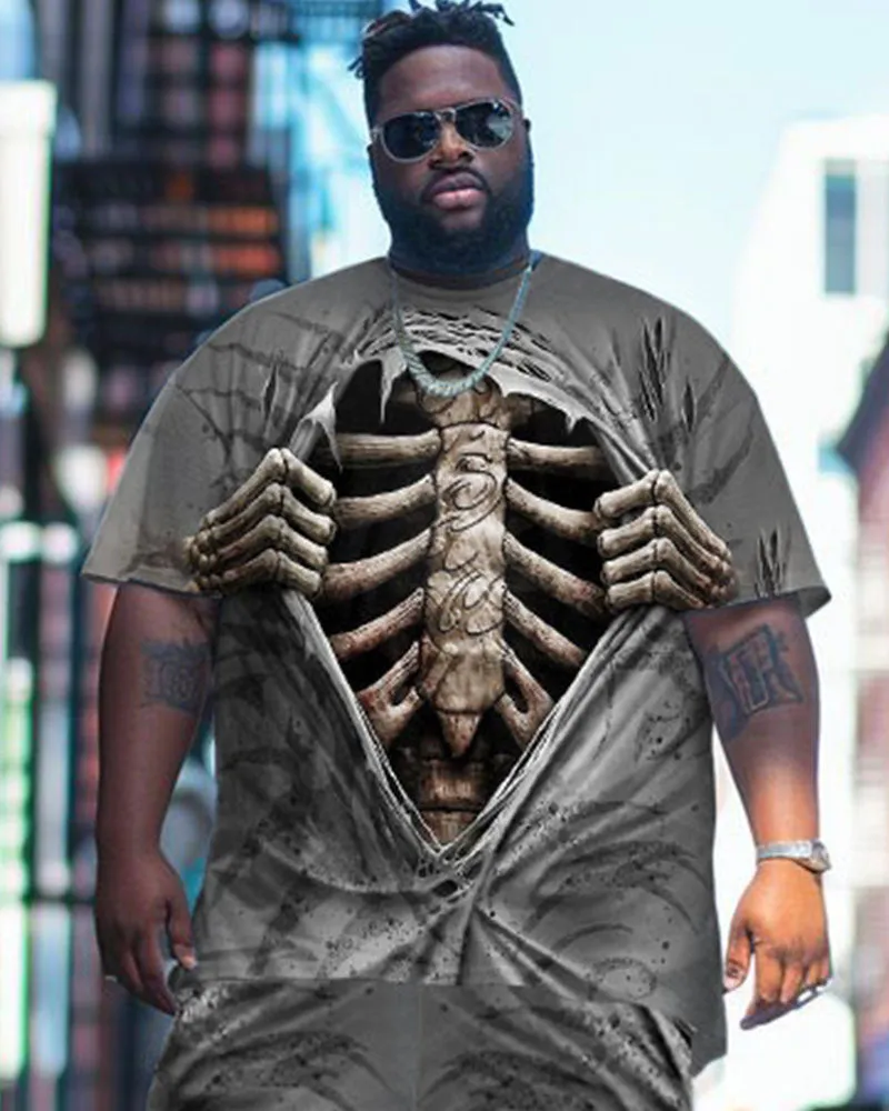 Big Guys Street Fashion Ripped Skull Print T-Shirt Shorts Set sold by Biggmans product image thumbnail 2