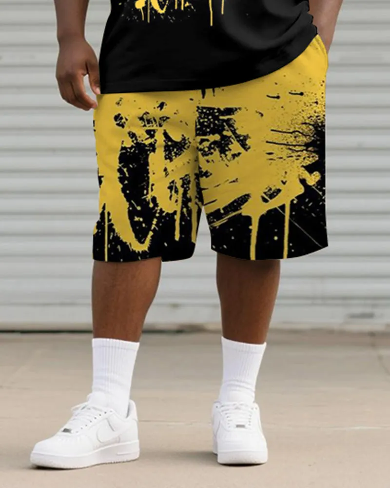 Big & Tall Men's Yellow Graffiti Teeth Print Round Neck Short Sleeve T-Shirt Shorts Suit sold by Biggmans product image thumbnail 3
