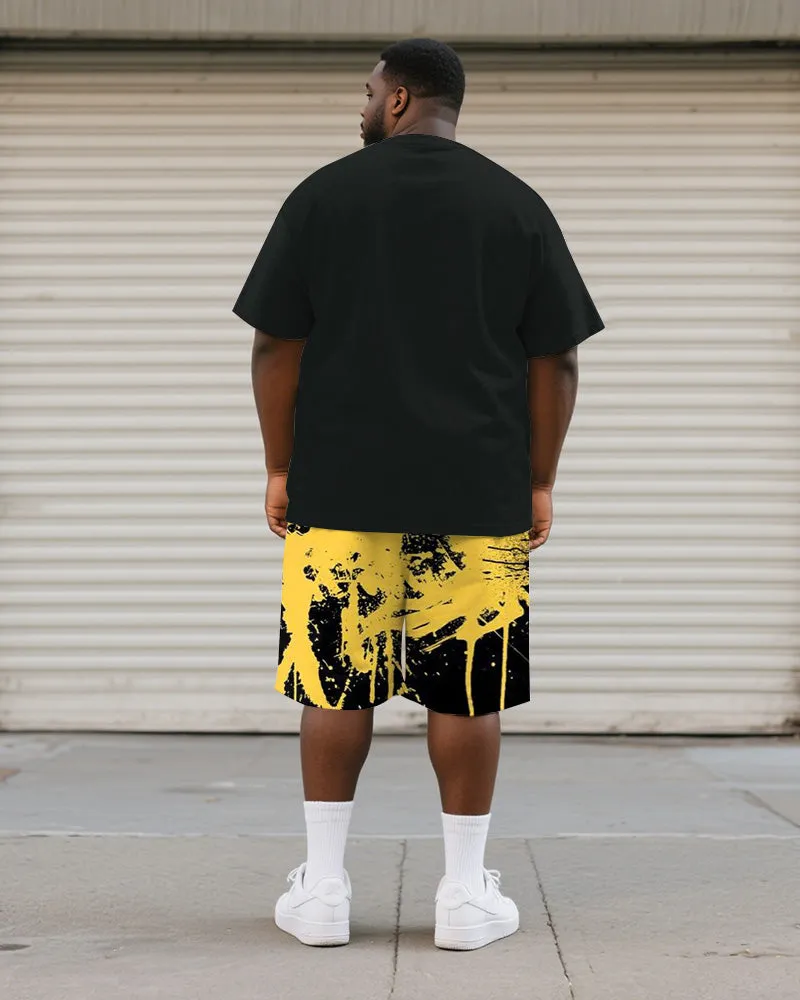 Big & Tall Men's Yellow Graffiti Teeth Print Round Neck Short Sleeve T-Shirt Shorts Suit sold by Biggmans product image thumbnail 4
