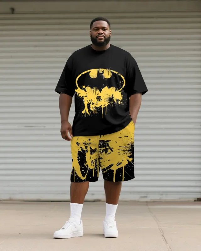 Big & Tall Men's Yellow Graffiti Teeth Print Round Neck Short Sleeve T-Shirt Shorts Suit sold by Biggmans