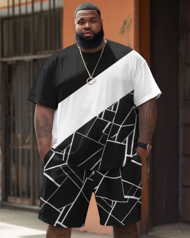 Street Casual Simple Geometric Patchwork Printed Large Men's Set sold by Biggmans
