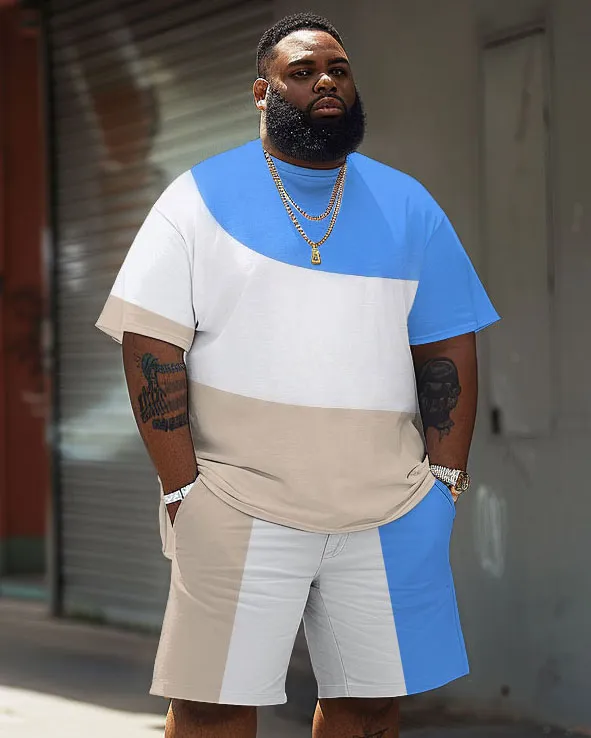Men's Plus Size Colorblock Short Sleeve T-shirt and Shorts Set sold by Biggmans
