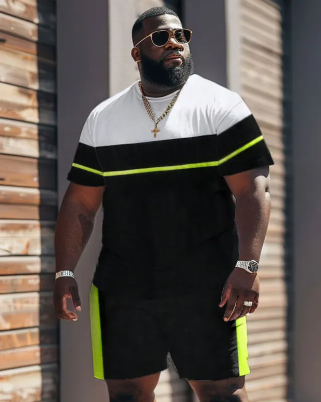 Street Casual Colorblock Striped Print Large Men's Set sold by Biggmans