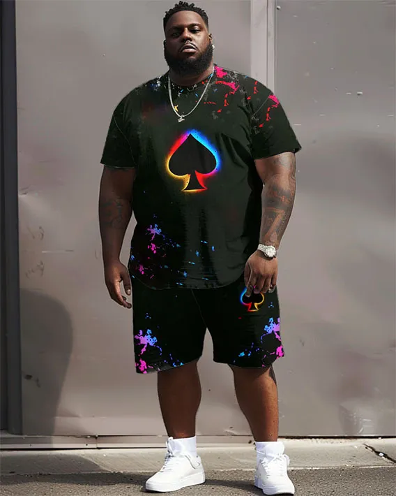 Men's Big and Tall Street Casual Fantasy Poker Print T-Shirt Shorts Set sold by Biggmans