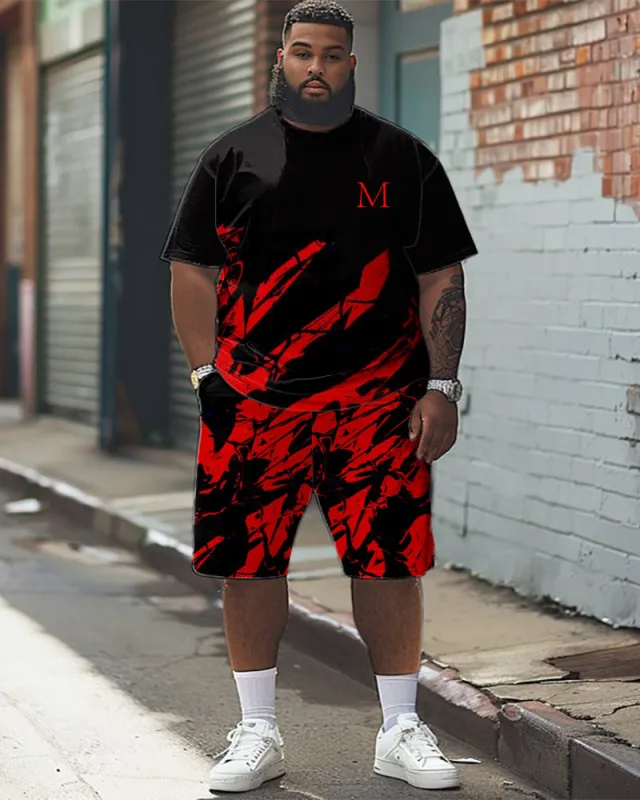 Artistic Ink-Throwed Printed T-Shirt Shorts Set Big Men's sold by Biggmans