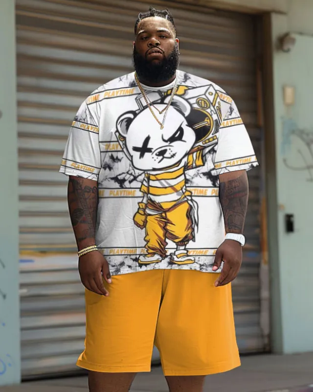 Big Guy's Casual T-Shirt and Shorts Set Graffiti Bear Tracksuit sold by Biggmans