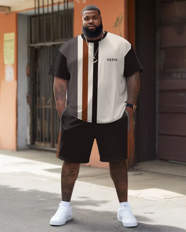 Big Guys Casual Simple Striped Colorblock Printed T-shirt Shorts Set sold by Biggmans