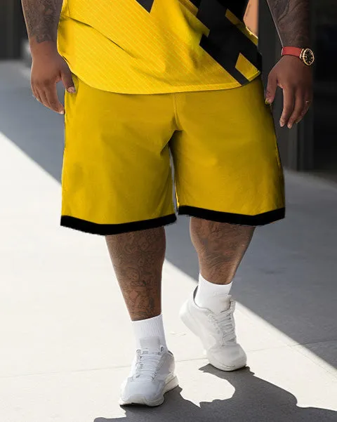 Men's Large Size Street Color Block Yellow And Black Graffiti Short-Sleeved Shorts Set sold by Biggmans product image thumbnail 3