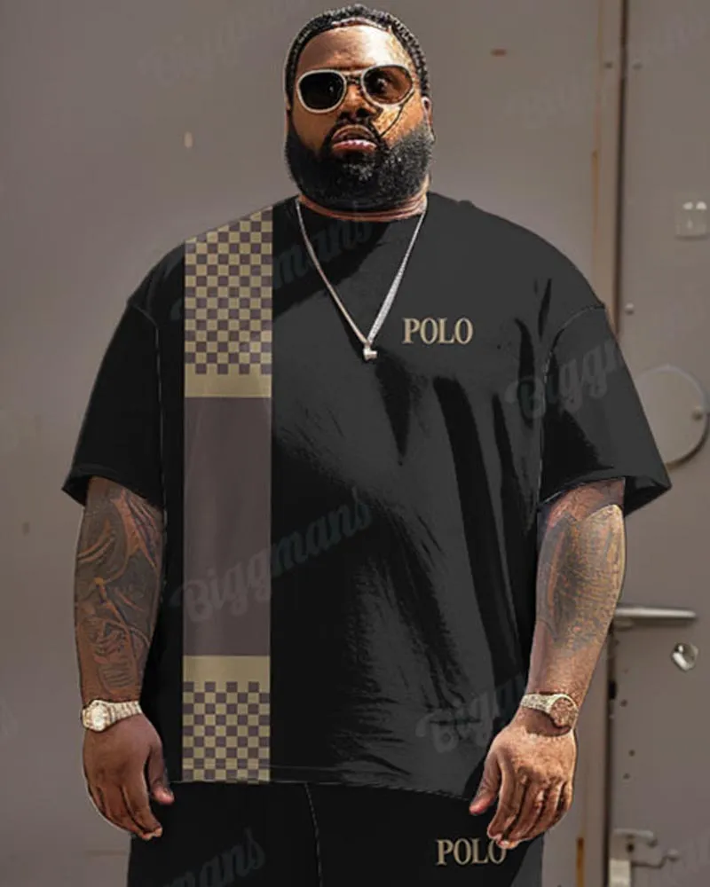 Men's Big Size Simple Plaid Patchwork Letter Printed T-shirt Shorts Set sold by Biggmans product image thumbnail 4